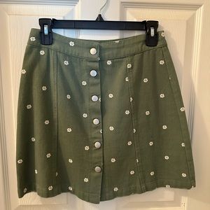 Green floral button up skirt